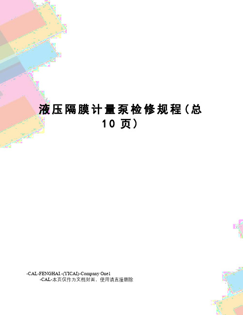 液压隔膜计量泵检修规程