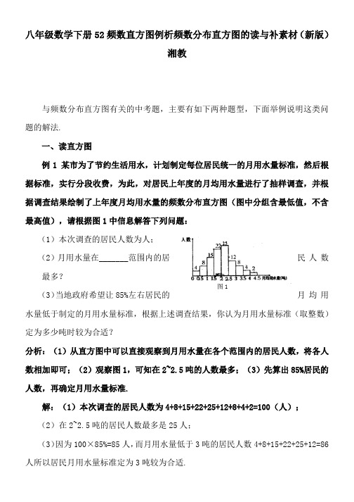 八年级数学下册52频数直方图例析频数分布直方图的读与补素材(新版)湘教