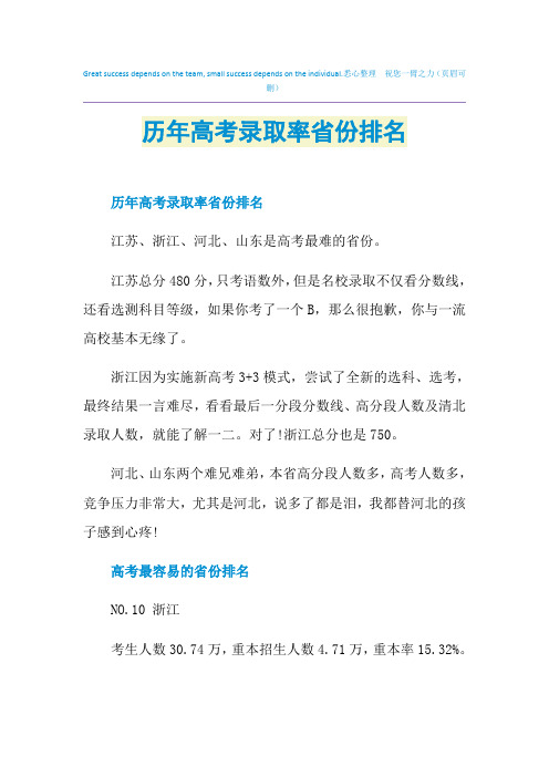 历年高考录取率省份排名