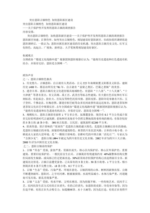 突出恩阳古镇特色文化 加快恩阳新区建设