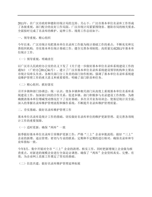 市基本单位名录库工作总结