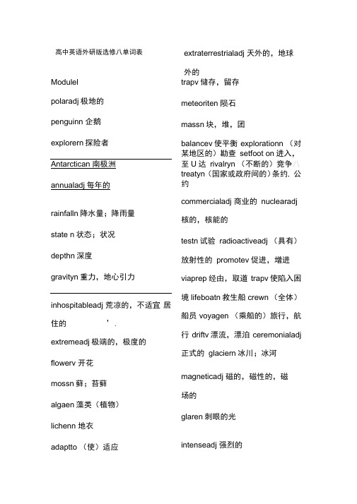 外研版选修八单词表完整版,DOC