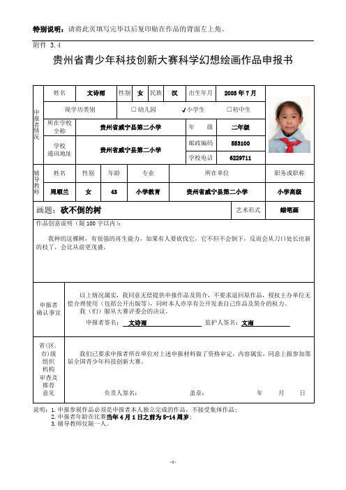 青少年科技创新大赛科学幻想绘画作品申报书