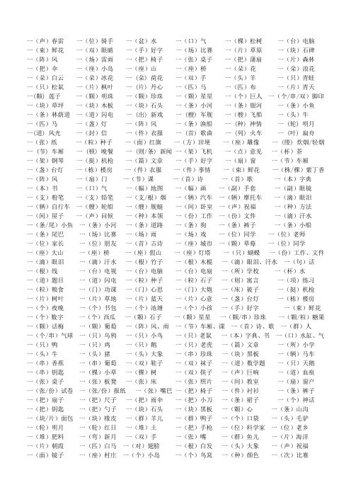 部编版一下语文一年级量词大全