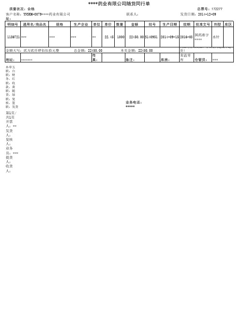 医药销售单模板