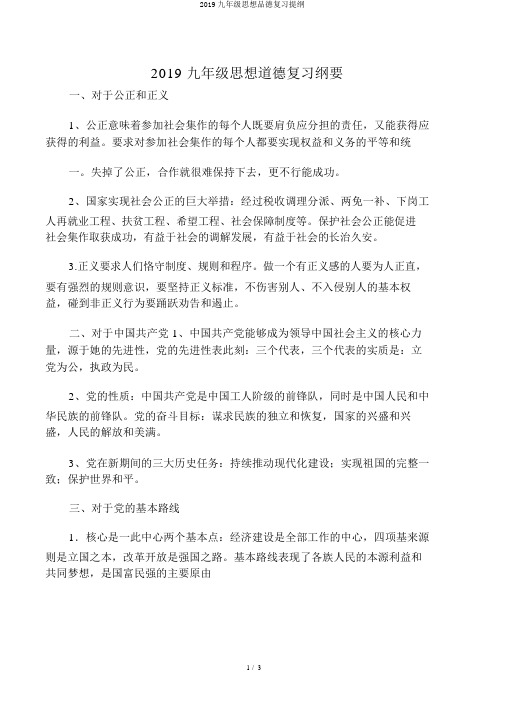2019九年级思想品德复习提纲
