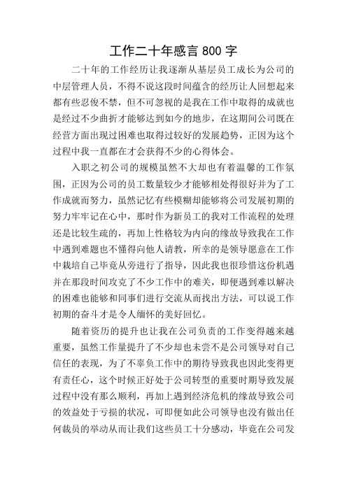 工作二十年感言800字