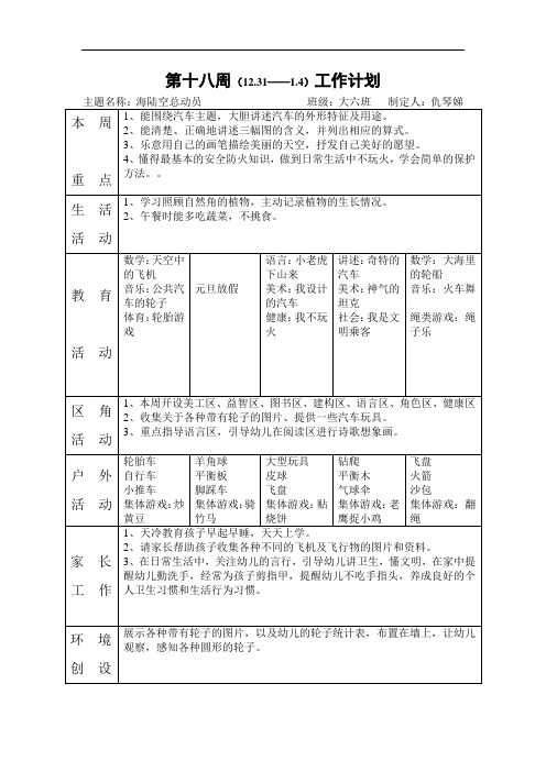 第十八周(12.31——1.4)工作计划