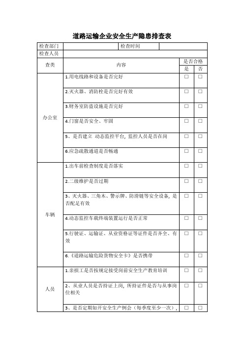 道路运输企业安全生产隐患排查表