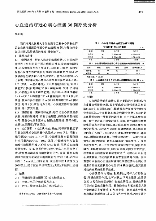 心血通治疗冠心病心绞痛36例疗效分析