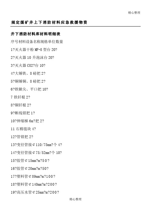 救援物资清单