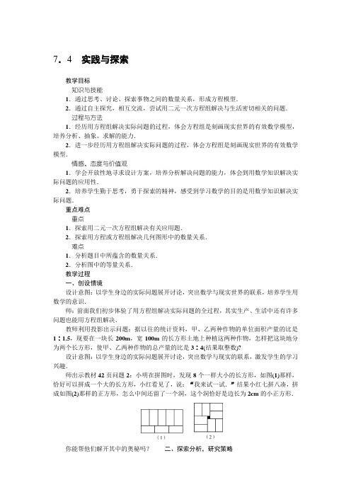 华东师大版七年级下册 7.4 实践与探索 教案设计
