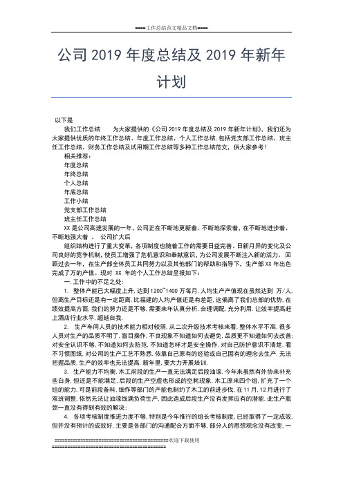 2019年最新公司度工作总结及工作计划工作总结文档【五篇】