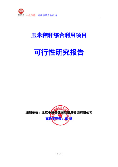 玉米秸秆综合利用项目可行性研究报告编制格式说明(模板型word)