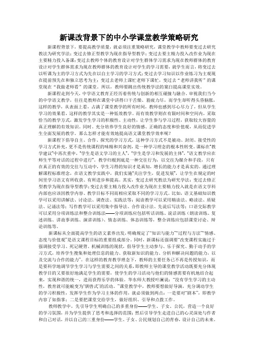 新课改背景下的中小学课堂教学策略研究