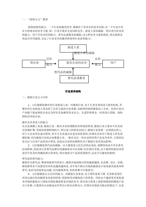 服装行业五力模型分析