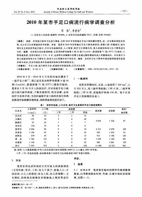 2010年某市手足口病流行病学调查分析