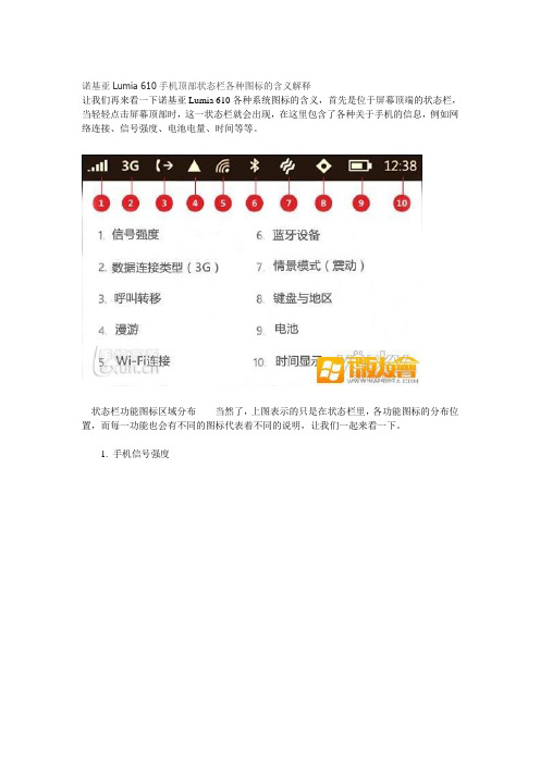 诺基亚Lumia 610手机顶部状态栏各种图标的含义解释