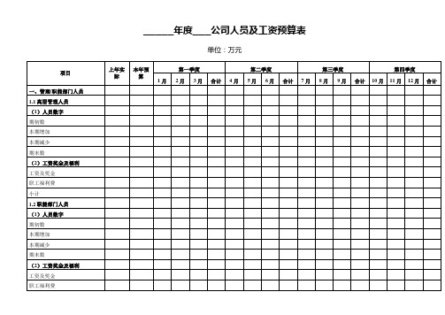 集团公司人员及工资预算表