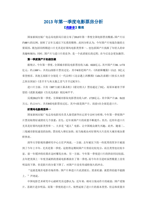 2013年第一季度电影票房分析