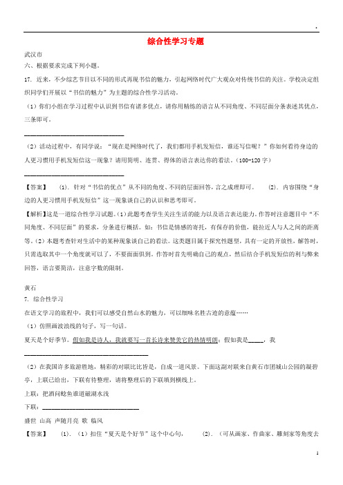 2019 年中考语文试卷全集分类汇编 综合性学习专题(新版)新目标版