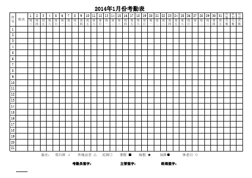 2014年(万年历)考勤表