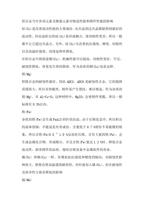 铝合金当中各项元素及微量元素对铸造性能和铸件性能的影响