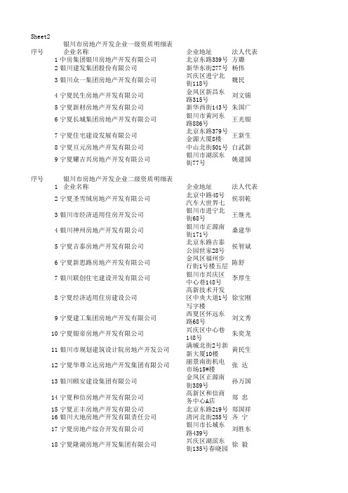 银川市房地产开发企业明细表