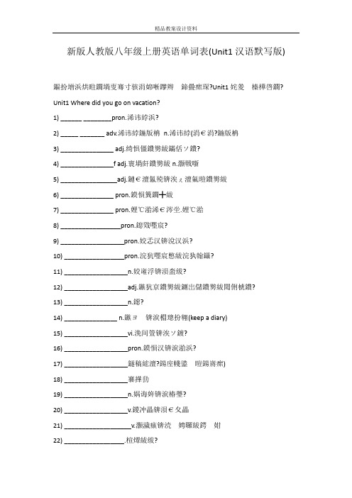 新版人教版八年级上册英语单词表(Unit1汉语默写版)