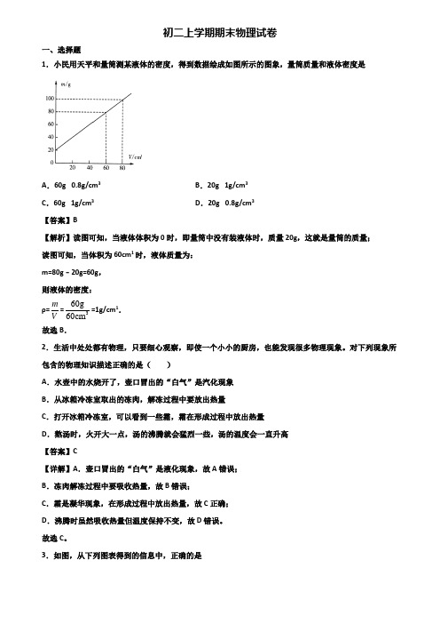 【精选3份合集】2019-2020年天津市八年级上学期期末复习检测物理试题