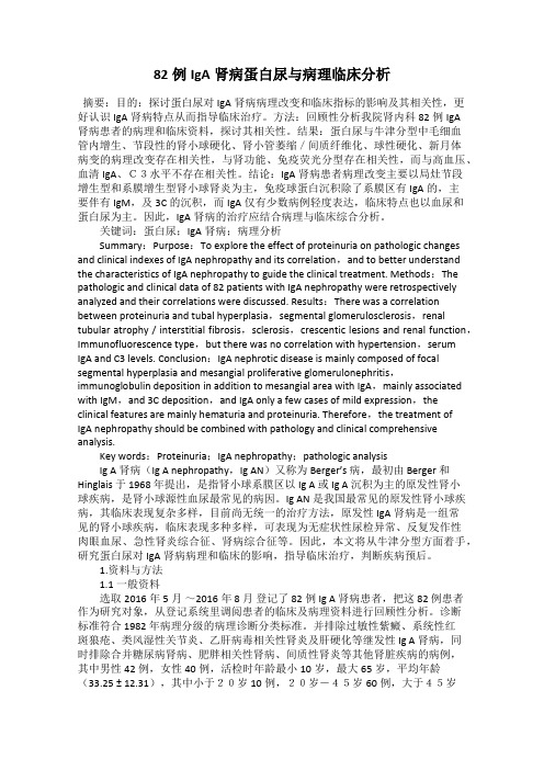 82例IgA肾病蛋白尿与病理临床分析