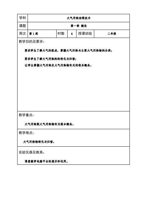 室内环境检测与控制技术专业《教案  第01周》