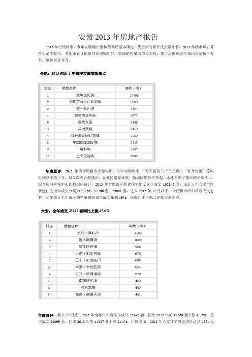 2013年安徽房地产报告