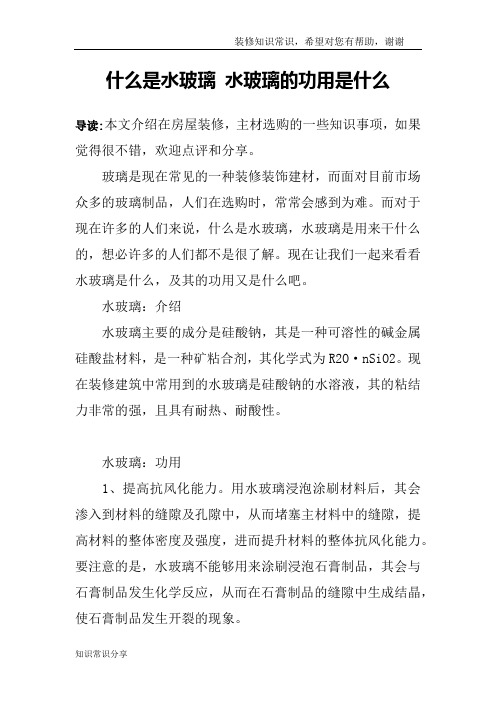 什么是水玻璃 水玻璃的功用是什么