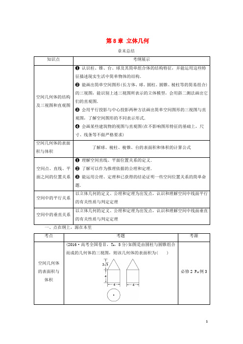 2019高考数学一轮复习第8章立体几何章末总结分层演练文