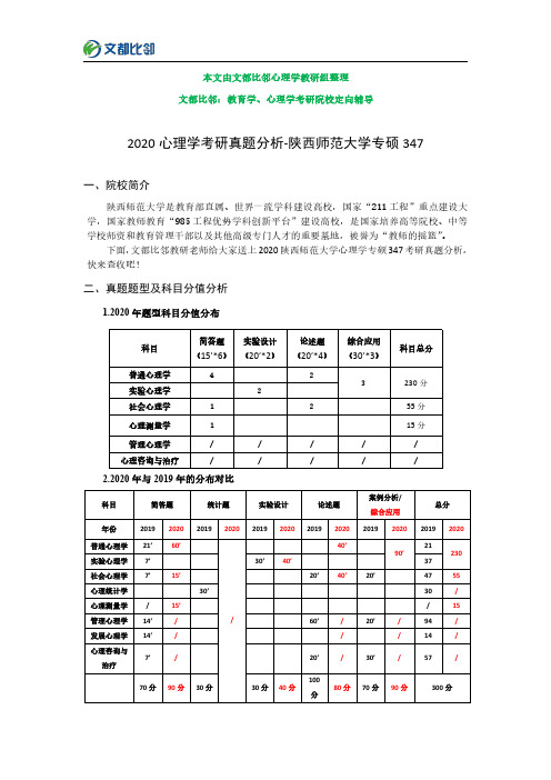 2020年陕西师范大学心理学专硕347考研真题分析