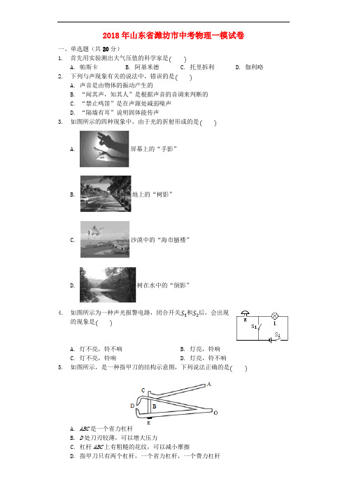 山东省潍坊市中考物理一模试题(含解析)