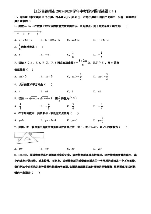 江苏省徐州市2019-2020学年中考数学模拟试题(4)含解析