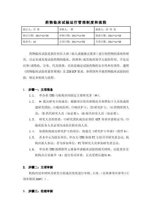 中山大学附属肿瘤医院药物临床试验运行管理制度和流程_发布版