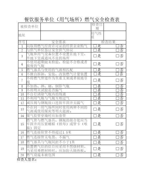 餐饮服务单位燃气安全检查    表