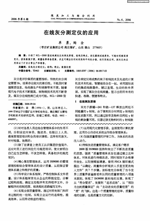 在线灰分测定仪的应用