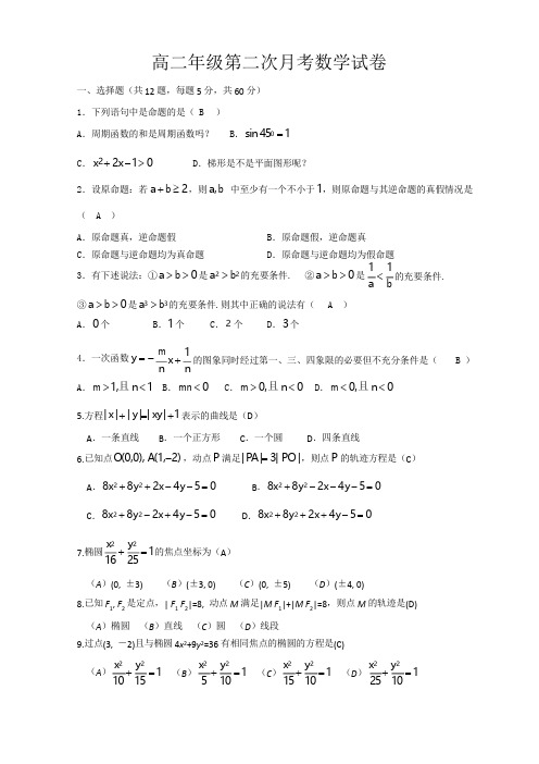 2016-2017年高二数学第一次月考试题