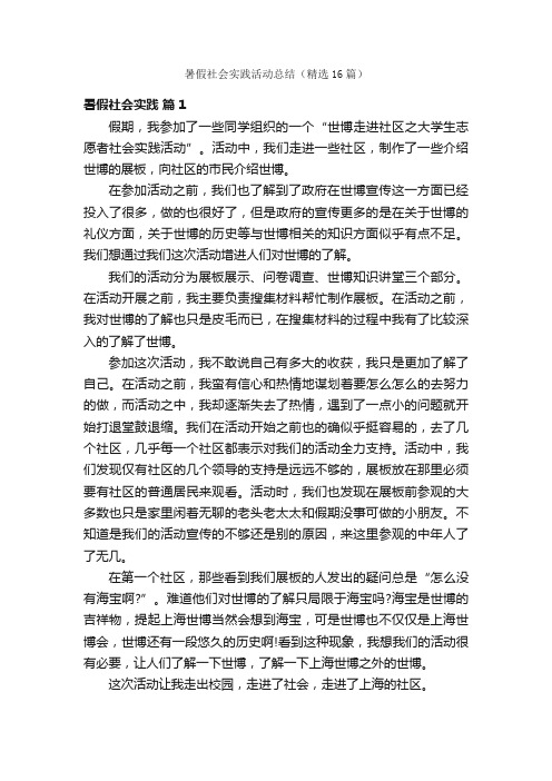 暑假社会实践活动总结（精选16篇）