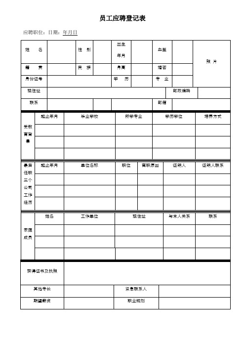 公司员工应聘登记表