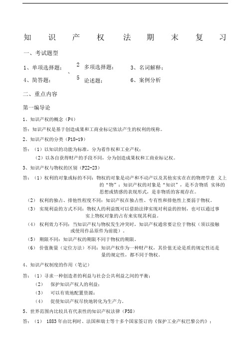 知识产权法期末复习重点