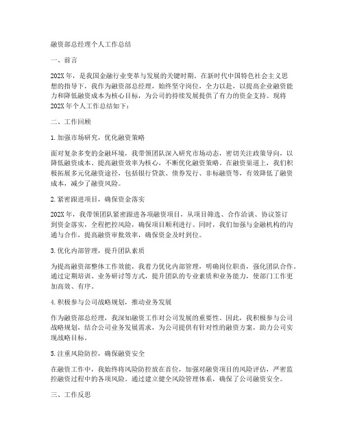 融资部总经理个人工作总结