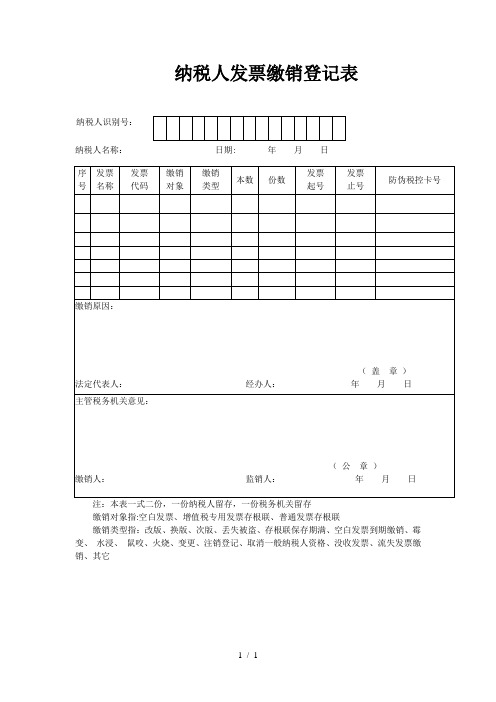 纳税人发票缴销登记表
