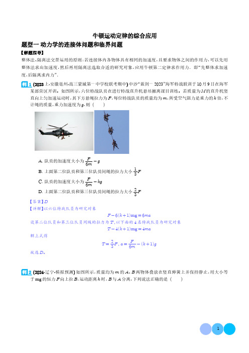 牛顿运动定律的综合应用(解析版)