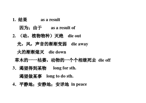 新人教版必修二 Unit 4 wildlife protection 词组默写