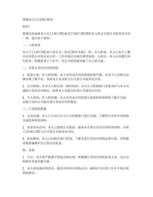未签订劳动合同情况说明模板